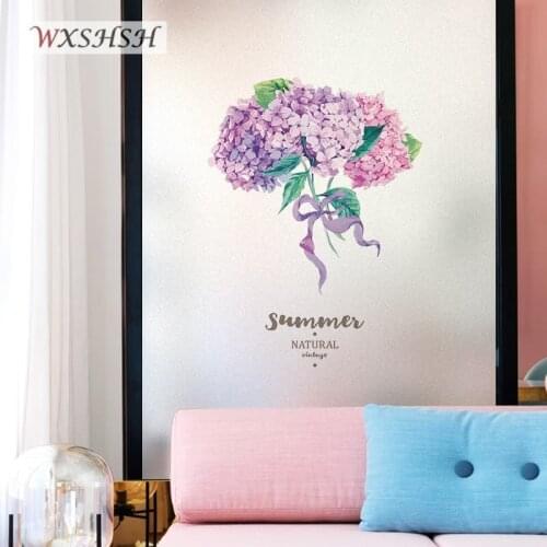 Hydrangea Pattern Custom Size Glass Sticker Static Cling Privacy Protection Thermal-Insulation Home-Decor Removable Durable Foil