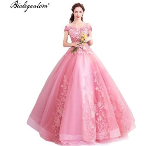 In Stock Quinceanera Dresses 2021 Party Prom Lace Off The Shoulder Ball Gown Bealegantom Crystal Beaded Plus Size Sweet 16 Gowns