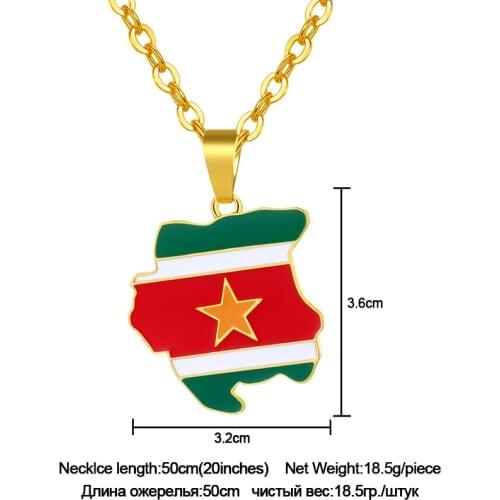 WANGAIYAO World Map Suriname Map Flag Pendant Necklace Couple Student Stainless Steel Chain Mens Womens Jewelry