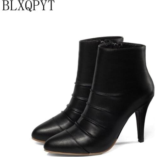 Autumn Winter Warm Boots Big&Small 28-52 size Pointed Toe Women Sexy Ankle zipper High Heels Fashion wedding Shoes Woman Y79