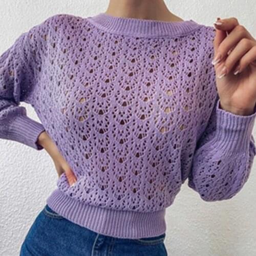 Female Casual Autumn Vintage Gothic Solid Color Hollow Pullover Sweater Harajuku Sexy O Neck Ladies Casual Long Sleeve Crop Top