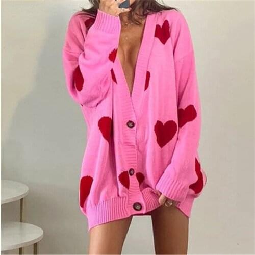 Love Flower Smile Loose Oversized Cardigan Women Winter Knitted Casual Sweater Long Sleeve Flower Cardigan Korean Fashion Style