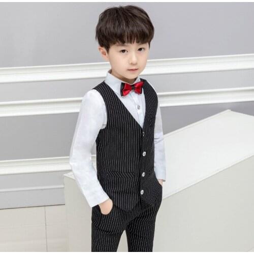 New Stripe Waistcoat Boys Slim Fit Suit Boy Wedding Outfit Size 6 & 7 boys clothes romper vest for party include tie as gift