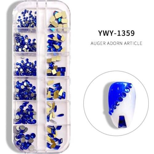 1 Box DIY Nail Art 3D Decoration In 6cell pot Crystal Nail Art Rhinestone Gold Silver Clear All Color Flat Bottom Mixed Shape