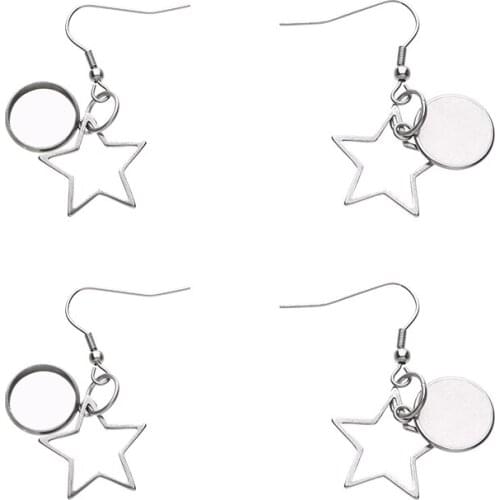 10pcs Stainless Steel 18mm Start-shape Round Blanks Seeting Earrings Bezel Tray Fit Jewelry Making 12mm Round Cabochon Spacer