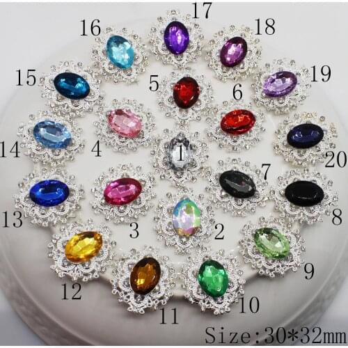 New 10pc 30*32mm Silver Rhinestone Button Wedding Decoraation Metal Hair Flower Center Scrapbooking DIY Accessories