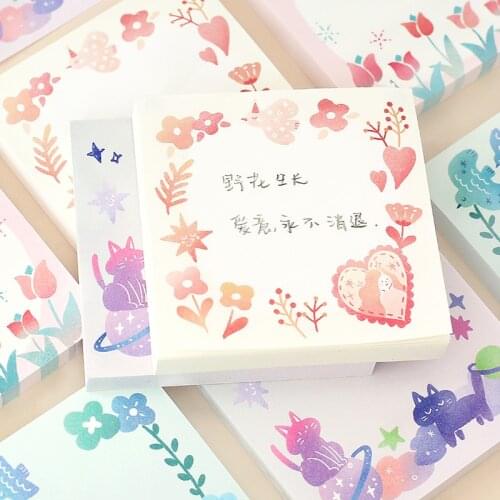 100Sheets Floral Cat Heart Daily Writing Loose Leaf Paper Memo Pad Message Notes Decorative Notepad Stationery Office Supplies