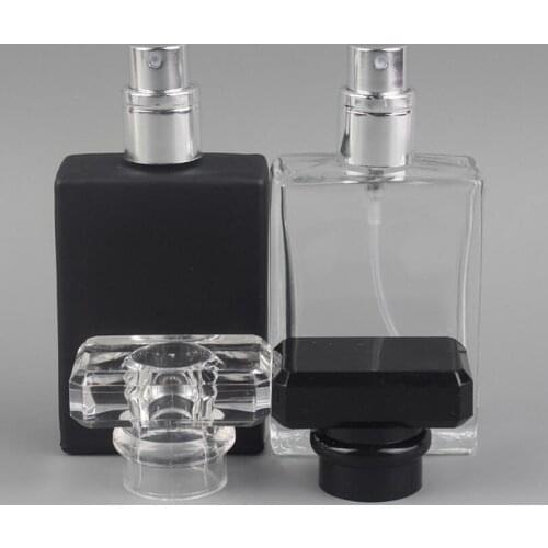 100pcs/lot Black and Clear 30ML Square Flat Glass Perfume Spray Portable Empty Bottle lin2899