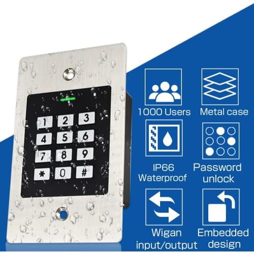 1000 User LP66 Waterproof Metal Embedded Access RFID Control 125KHZ Machine All-in Control Machine Induction Access