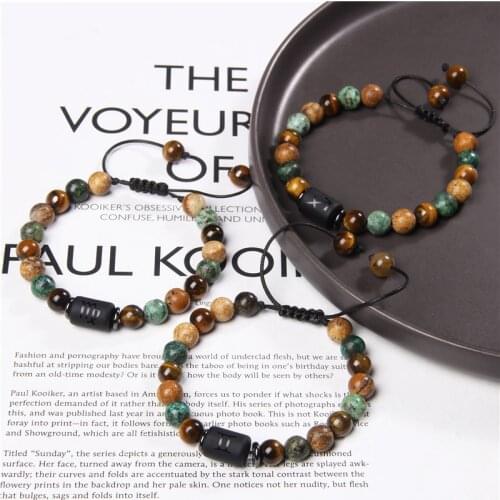 12 Constellation Bracelets Turquois Beads Vintage Handmade Weave Black Rope Adjustable Bangle Men Aries Tube Charm Pulsera Women