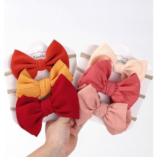 3 Pcs/Set Solid Color Baby Elastic Hair Band Turban Princess Bowknot Headband Soft Nylon Headwear for Newborn Infants Girls 24BE