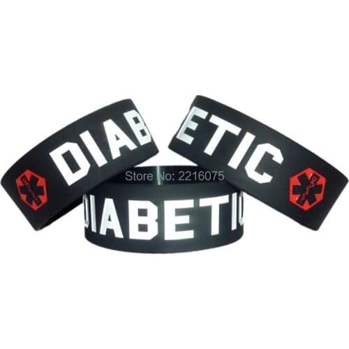 300pcs One Inch Medical Alert Diabetic wristband silicone bracelets free shipping by DHL express
