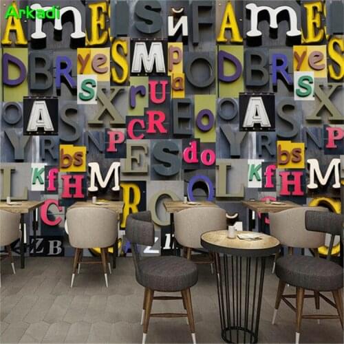 3D Retro Vintage Continental Wood English Alphabet Bar Cafe Wall Brick Wall Leisure Bar KTV Mural Any Size