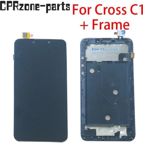 6.44" Black with frame For Umi Cross C1 LCD display with touch screen digitizer sensor panel assembly
