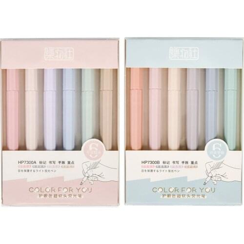 6Pcs/Set Double Headed Fluorescent Marker Pen Soft Mildliner Stationery Highlighter Key Text Markers School Office Supplies