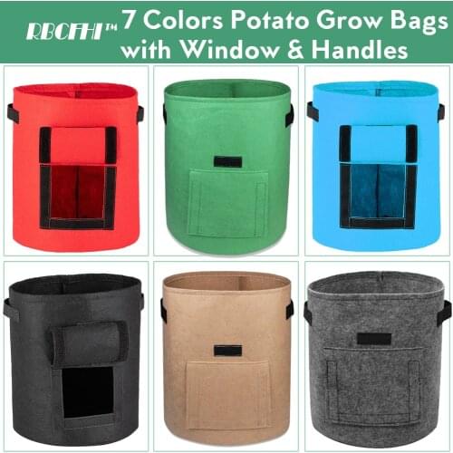 7 Colors Thinkened Potato Grow Bags with Window and Handles Planting Pouch Fabric Pots Premium Breathable Cloth Bags Container