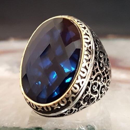 925 sterling Silver Zircon Stone Oval Men Ring Model-1