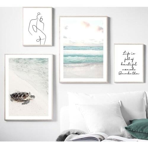 Blue Sea Turtle Drew Line Body Abstract Wall Art Canvas Painting Nordic Posters And Prints Wall Pictures For Living Room Decor