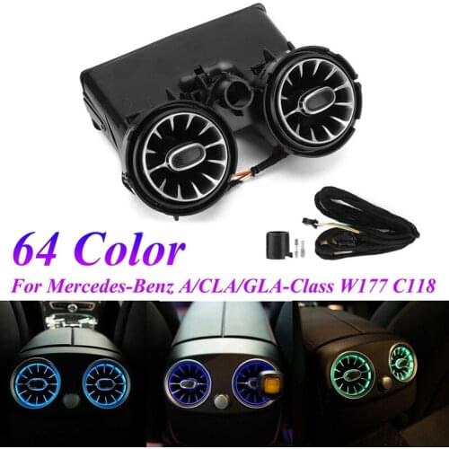 64 Color Car Rear Armrest LED Turbine Air Vent Ambient Light Kit for Mercedes-Benz C GLC-Class W205 X253 2019-2021