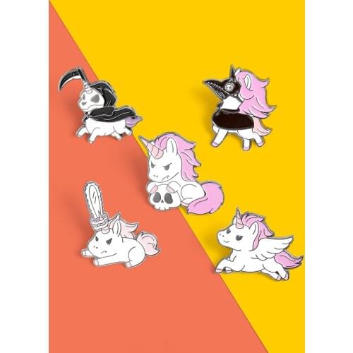 Fantasy animal Carousel series Enamel Pin Custom skull horse head Chainsaw Brooches Bag Lapel Pin Cartoon Badge Jewelry Gifts