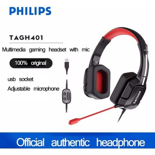 PHILIPS Gaming Wired Headphone TAGH401 Computer USB Plug Headset With Microphone Multimedia Flagship For PC Black