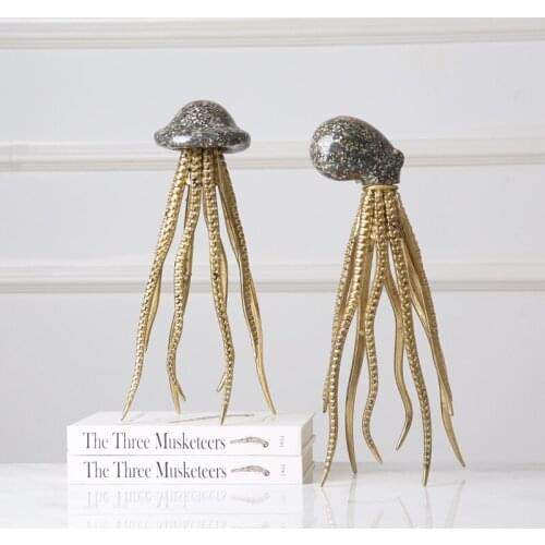 Creative Marine Life Figurine Ornament Decoration Art Resin Golden Squid Stastue Home Furnishing Decorative Crafts Birthday Gift