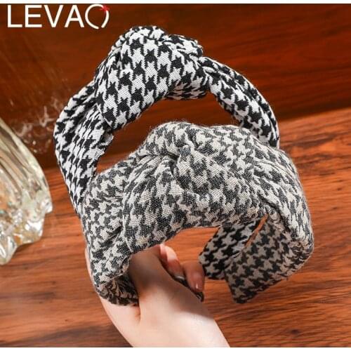 LEVAO Retro Houndstooth Ladies Knot Scrunchies Wide Style Full Encirclement Tiaras Women For Ornament Garment Accessories