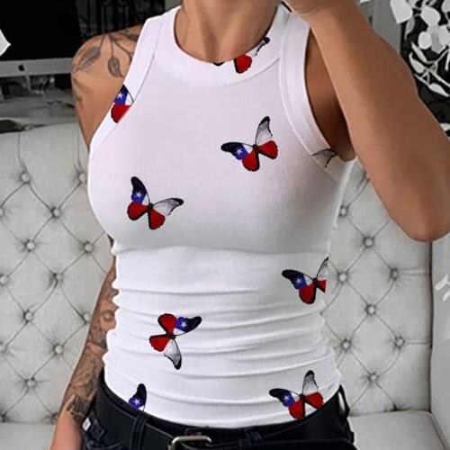 2020 Women Tank Tops Summer Beachwear Butterfly Printed Tee Tops Slim Female Vests 16 color option WDC4547