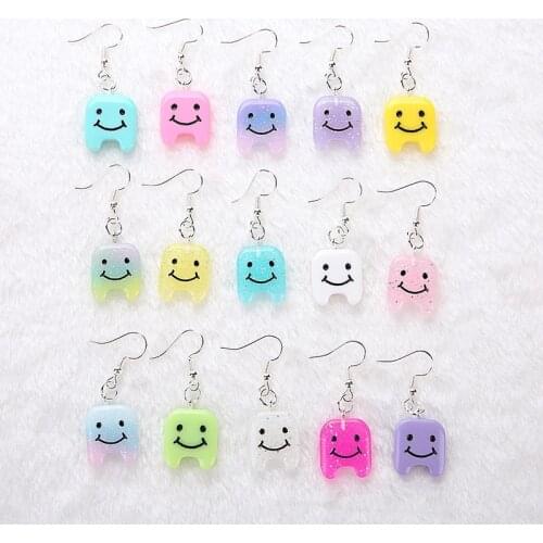 1pair Cute Craft Flitter Small Tooth Drop Earrings Resin earring for Birthday Gift Child Girls Teens Jewelry Woman Jewelry