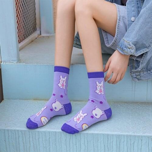 Animal Print Harajuku Kawaii Women Socks Rabbit Bear Design Cute Socks Abstract Oil Painting Korean Style Art Creative Sokken