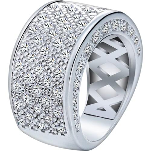 Fashion Zirconia Stone silver plated Round Circle Wedding Rings for Women Engagement Girls Valentines Gift Beautiful Jewelry