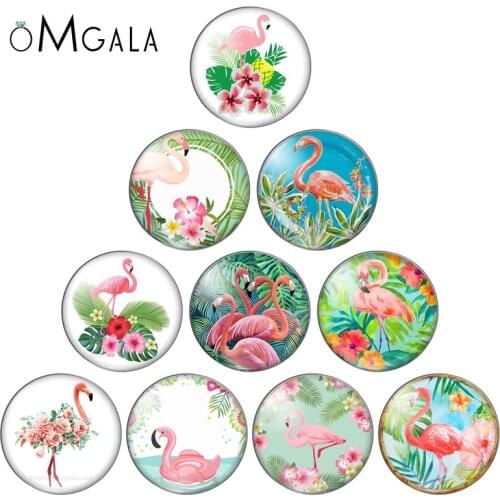 Fashion Beauty Flamingo Animals 10pcs 12mm/18mm/20mm/25mm Round photo glass cabochon demo flat back Making findings