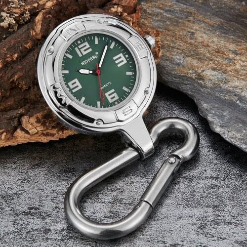 Fashion Silver Clip-On Carabiner Pocket Watch Men Women Big Number Dials Outdoor Sport Climbing Watches reloj de bolsillo