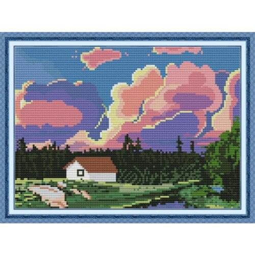 Cross Stitch Kit Color Cloud Stamped Patterns Counted 11CT 14CT Printed Embroidery Needlework Handmade DIY Gifts Decoration Sets