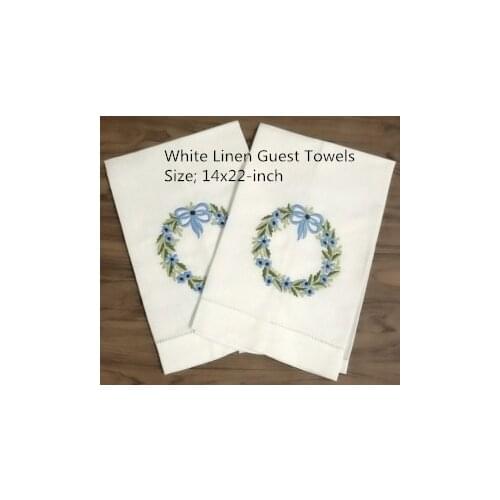 Set of 12 Handkerchiefs White Linen Hemstitched Tea Towel -14x22"Cloth Guest Hand Dish Kitchen Bathroom Towels embroidery Floral