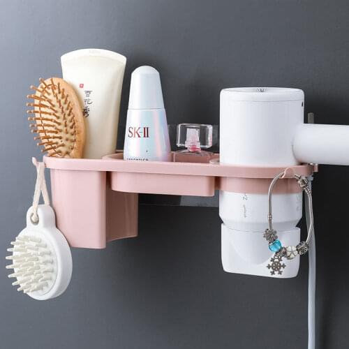 Wall Mounted Stand Hair Dryer Rack Punch-free Toilet Storage Rack Comb Holder Rack Stand Bathroom Organizer