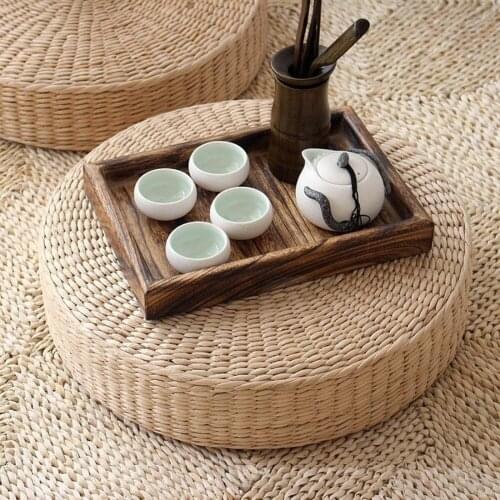 Natural Straw Round Pouf Tatami Cushion Floor Cushions Meditation Yoga Mat Seat Cushion Rustic Style Cushion Decor