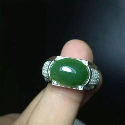 Natural green jasper Ring Natural jade Ring S925 Sterling Silver trendy luxurious big heavy Square men womens Party Jewelry