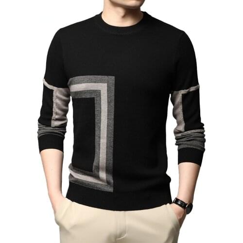 New Fashion High End Designer Brand Mens Knit Black Wool Pullover Sweater Crew Neck Autum Winter Casual Jumper Mens Clothes