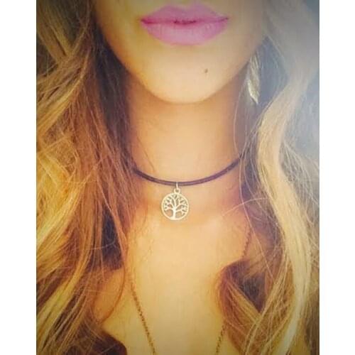 Boho Tree Of Life Choker Necklace Black Leather Choker Gift For Her Pagan Jewellery