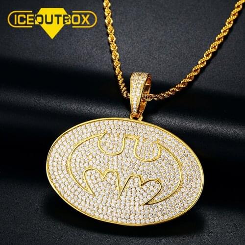 ICEOUTBOX Full Of Crystal Round Pendant Necklace Gold Silver Color Cubic Zircon Mens Hip Hop Jewelry Simple Style Micro Pave