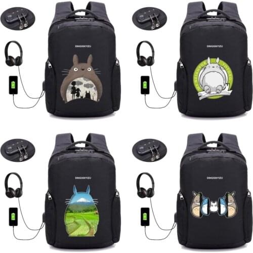 Anime My Neighbor Totoro backpack USB Charge Backpacks Anti-theft Waterproof student book Bags Men Women Travel bag 28 style