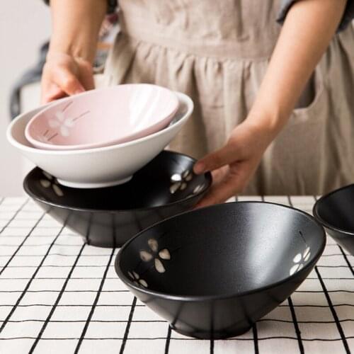 Salad Bowl Ceramic Bowl Food Ware Frutero Cup Miska Oblique Mouth Bowl Hot Pot Hand-printed Food Container Household Dinnerware