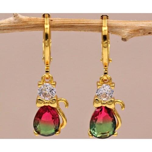 Trendy Gold Copper Waterdrop Dangle Earrings Red Green Zirconia Stone For Women Girls Fashion Jewelry Accessories Wedding Gift