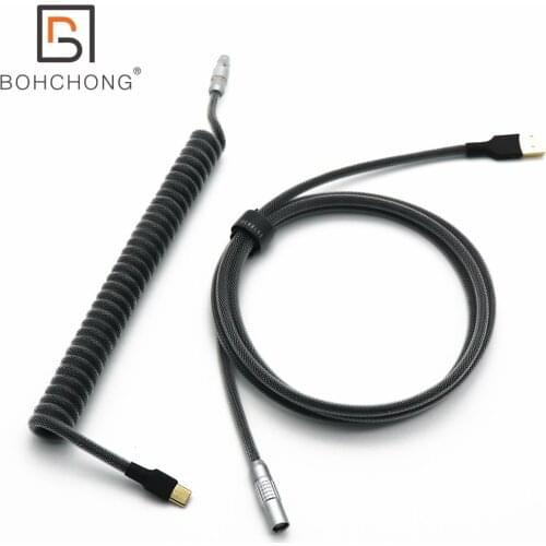 L Shape OB Aviator Double Sleeved PET Keyboard Coiled USB to Type C Mini Micro Cable for Keyboard USB Spiral Cable