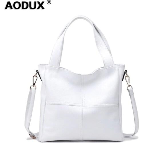 100% Genuine Leather Womens Shoulder Bags Ladies Shopping Handbag Female Long Handle Messenger Pure White Cowhide Purse Satchel