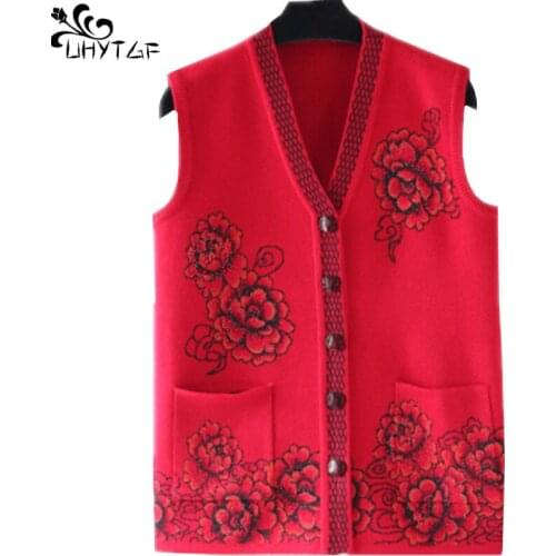 UHYTGF Womens Winter Jacket Sweater Vest Autumn Large Size Female Cardigan Sleeveless Jacket Woman Vest Short Sweater Vests 281