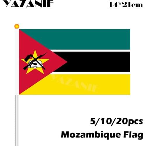 YAZANIE 14*21cm 5/10/20pcs Mozambique Fabric Flags with Plastic Sticks Hand Wave Banners #8 Polyester Custom Flag Wholesale