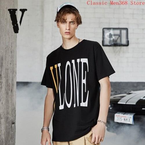Summer new style VLONE short-sleeved female tide brand yellow big V loose couple street hip-hop round neck T-shirt male