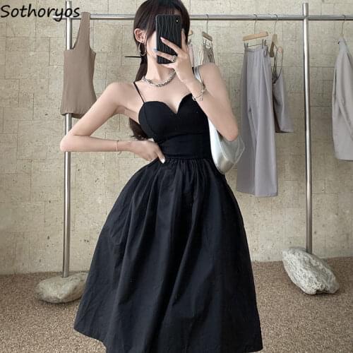 Women Sleeveless Dresses Black Solid Temperament Sexy Party Pocket Backless Camisole Tunic Club-wear Female Korean Style Hipster